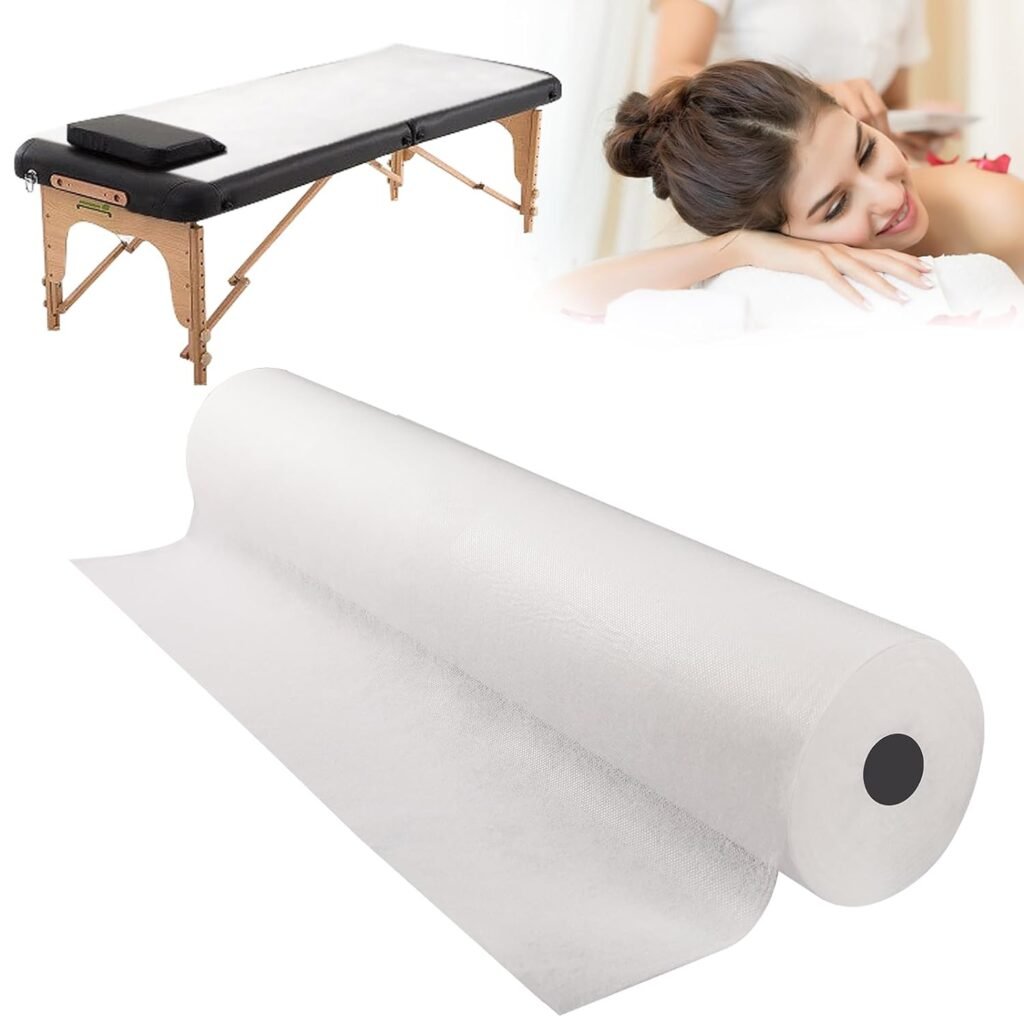 1 Roll Disposable Table Sheets, 71 x 32 Non-Woven Massage Table Pad with Face Hole- 30 g/m2 - Durable Bed Cover for Massage, Spa, Tattoo, Exam Tables, Beauty Salon (50 Sheets) White