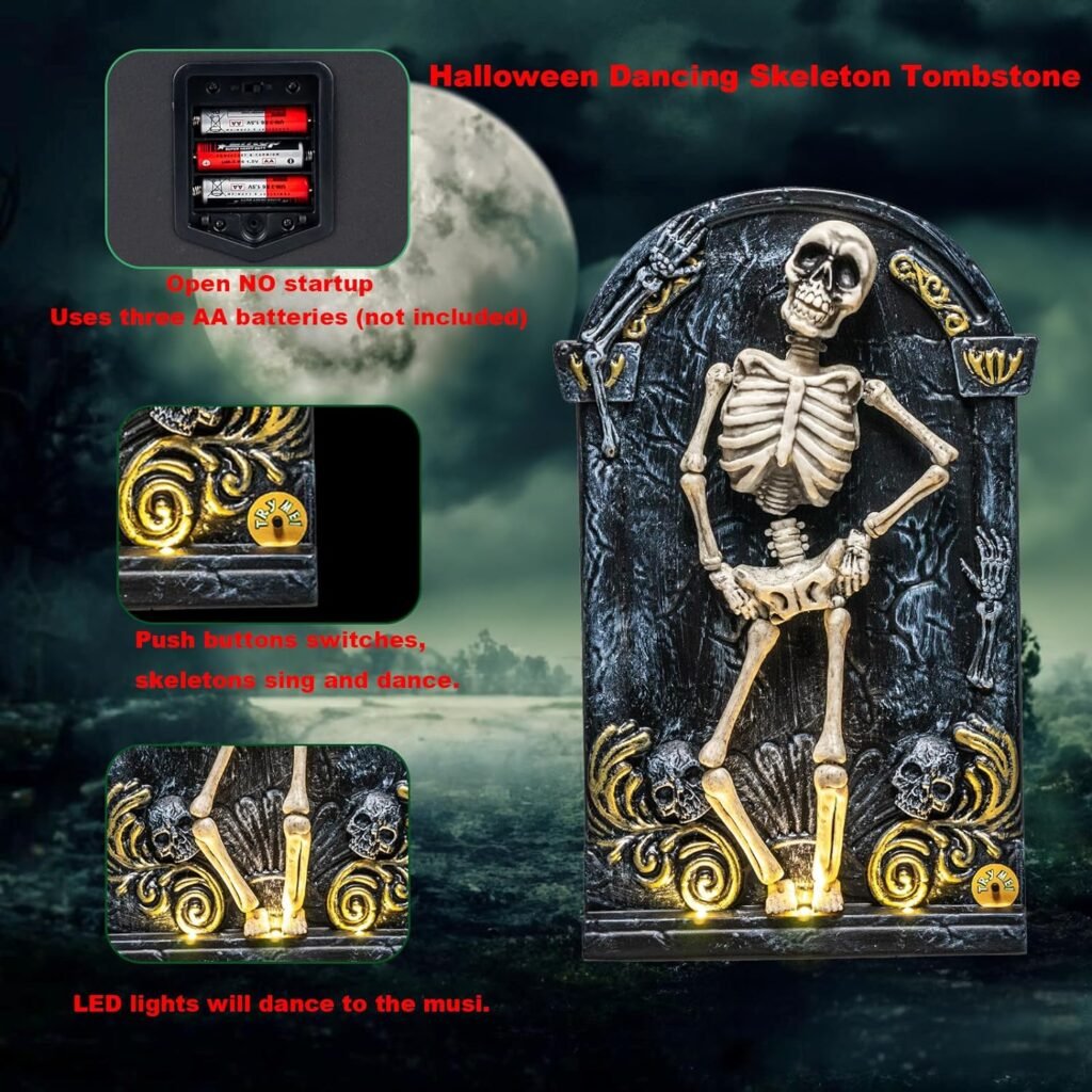 15 Halloween Rocking Chair Zombie - Animated skeleton decoration for indoor/outdoor use with voice-activated, gravity-controlled, scary sounds, spooky skeletons, glowing eyes, and scary haunted props