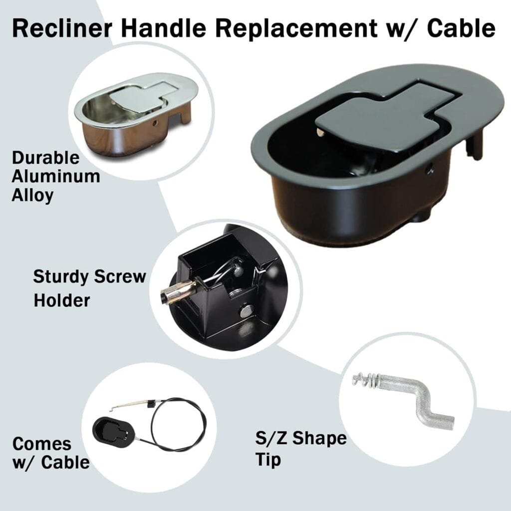 2 Pack - Recliner Handle Replacement Part with Pull Cable Compatible with Ashley Lazy Boy and Most Recliner Sofa Brands, Made of Aluminium Alloy, Size 4.3 x 2.6, Cable Length 36.8