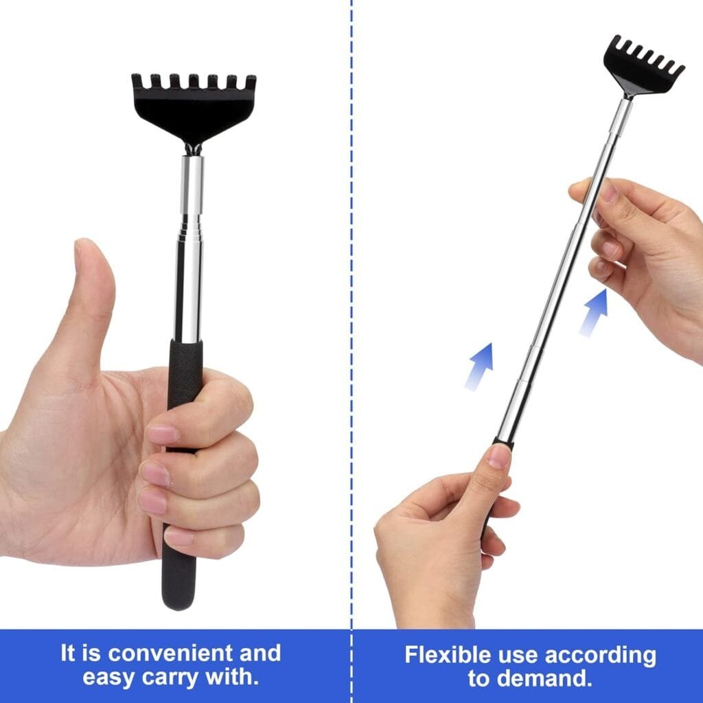 (3-Pack) Black Telescopic Back Scratcher, ELASO Portable Extendable Stainless Steel Back Scratchers for Men Women with Beautiful Carry Bag