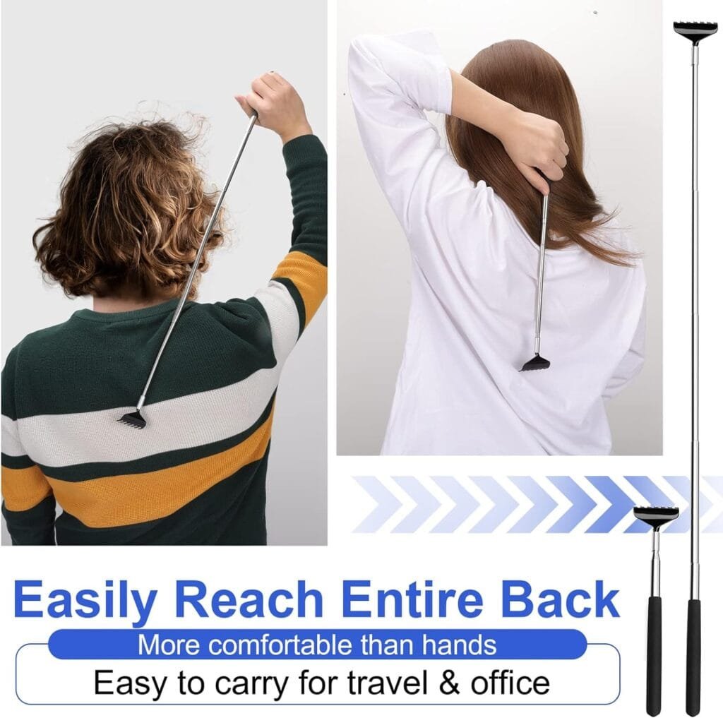(3-Pack) Black Telescopic Back Scratcher, ELASO Portable Extendable Stainless Steel Back Scratchers for Men Women with Beautiful Carry Bag