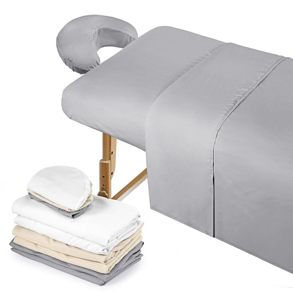 3 Pack Microfiber Massage Table Sheet Set of 3 Pcs 3 Colors Flat Massage Table Cover Light Soft Massage Fitted Sheet Massage Face Rest Cover for Beauty Salon Spa (Light Gray, Beige, White)