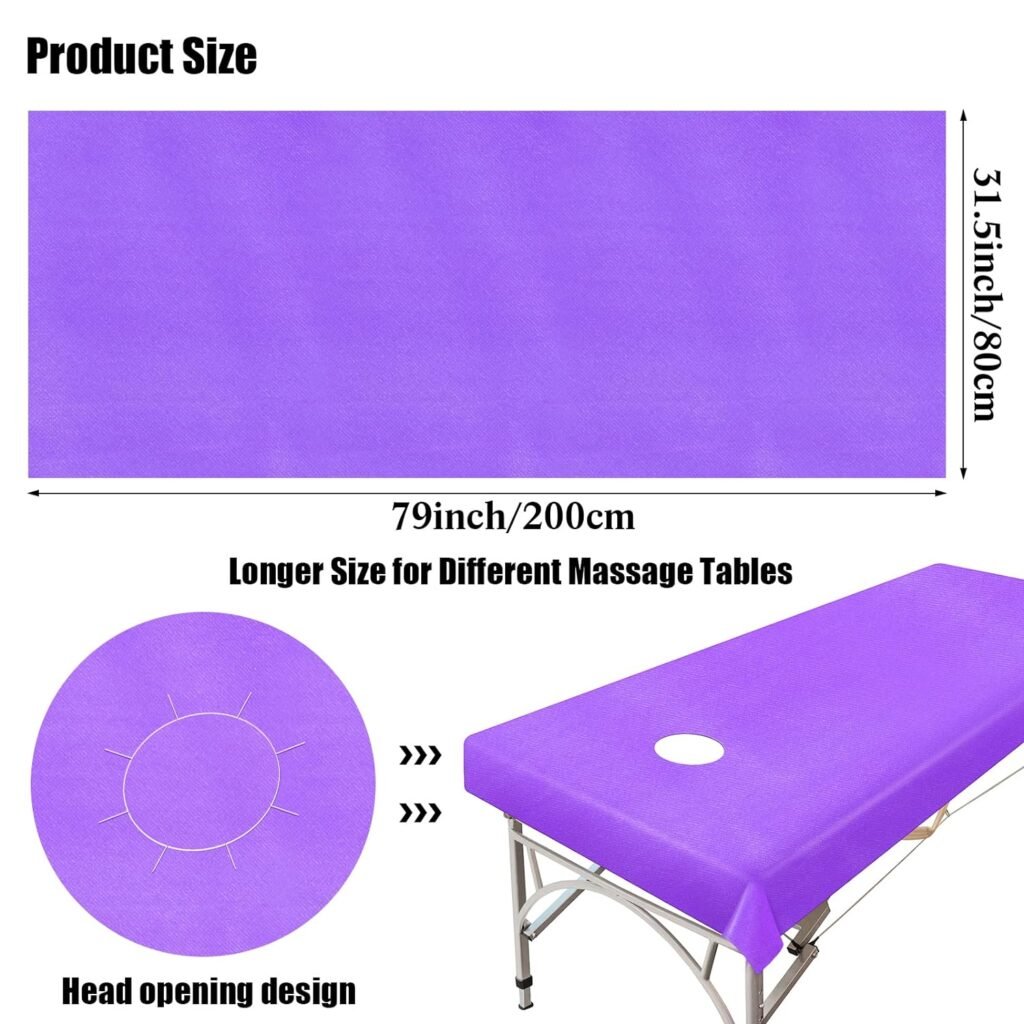 30 Pieces Massage Table Sheets 31 x 79 Inches Large Disposable Bed Table Cover Spa Bed Covers Non-woven Massage Table Cover Flat and Fitted Sheets for Massage Table Waterproof Bed Cover (Purple)