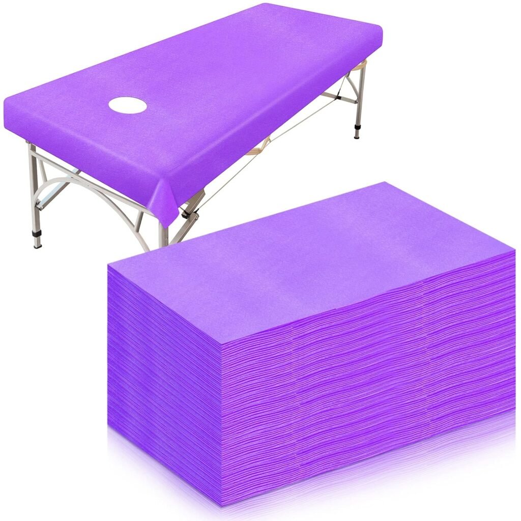 30 Pieces Massage Table Sheets 31 x 79 Inches Large Disposable Bed Table Cover Spa Bed Covers Non-woven Massage Table Cover Flat and Fitted Sheets for Massage Table Waterproof Bed Cover (Purple)