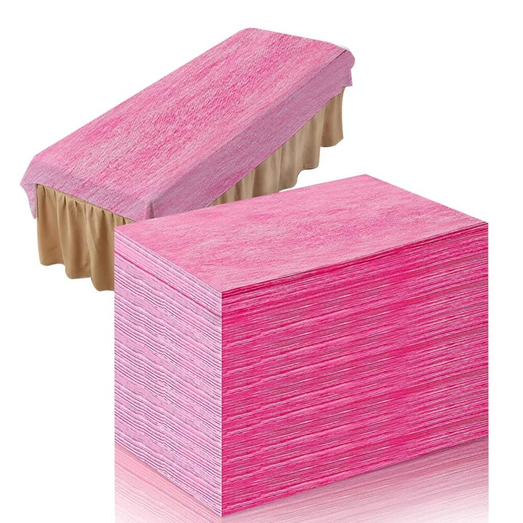 50PCS Disposable Bed Sheets Non-Woven Massage Bed Cover Breathable Disposable Massage Table Sheets 31.5X 75 for Spa, Massage, Beauty Salon, Hotels(Pink)