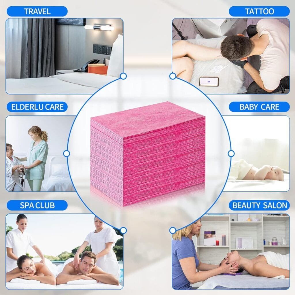50PCS Disposable Bed Sheets Non-Woven Massage Bed Cover Breathable Disposable Massage Table Sheets 31.5X 75 for Spa, Massage, Beauty Salon, Hotels(Pink)