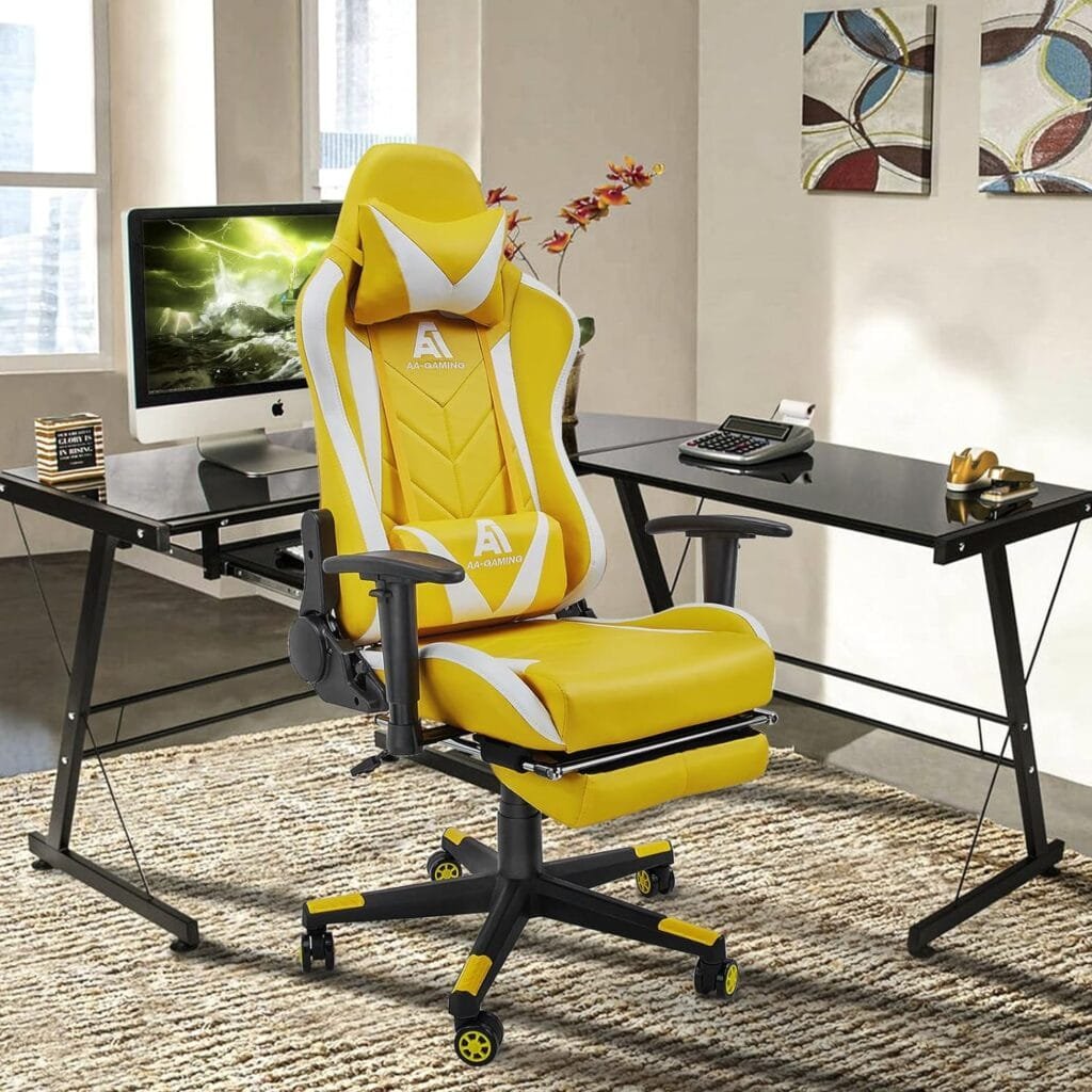AA Products Gaming Chair High Back Ergonomic Computer Racing Chair Adjustable Gamer Chair with Footrest, Lumbar Support Swivel Chair – YellowWhite