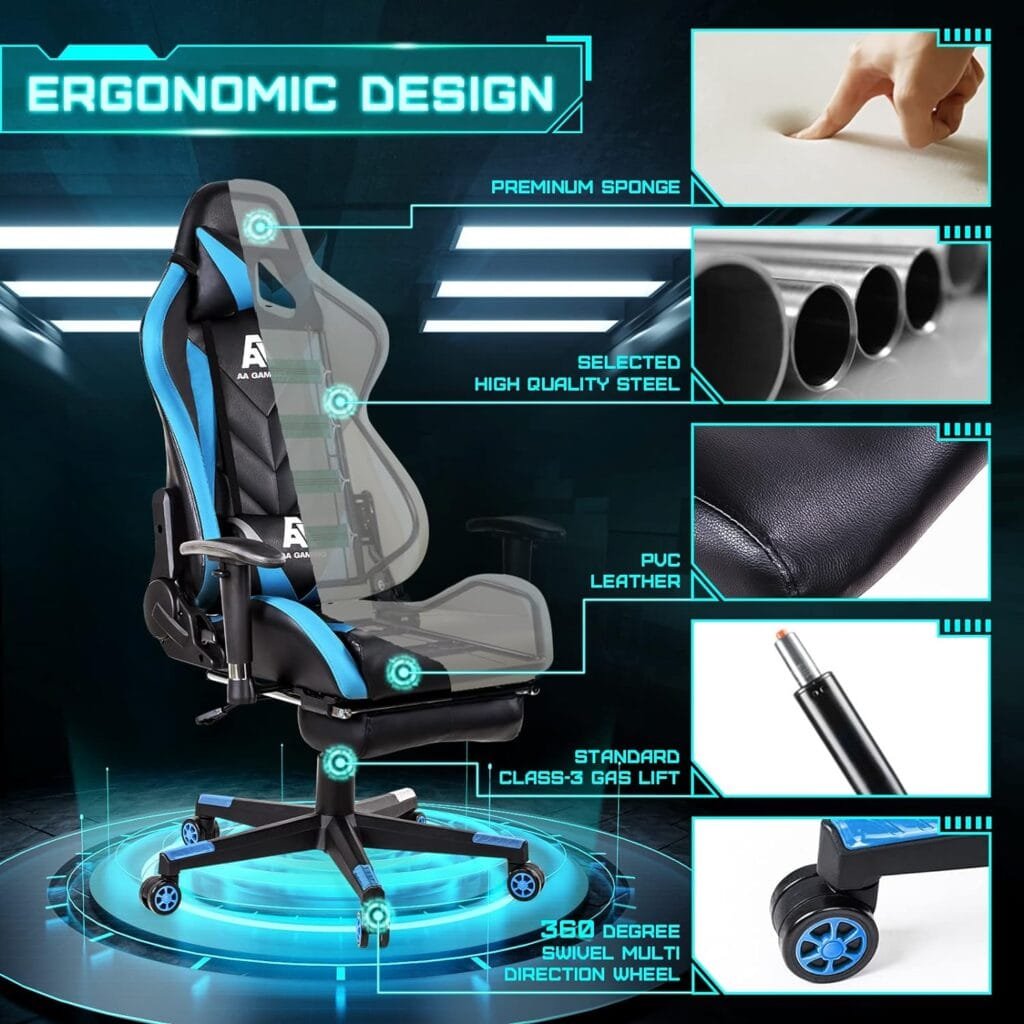 AA Products Gaming Chair High Back Ergonomic Computer Racing Chair Adjustable Gamer Chair with Footrest, Lumbar Support Swivel Chair – YellowWhite
