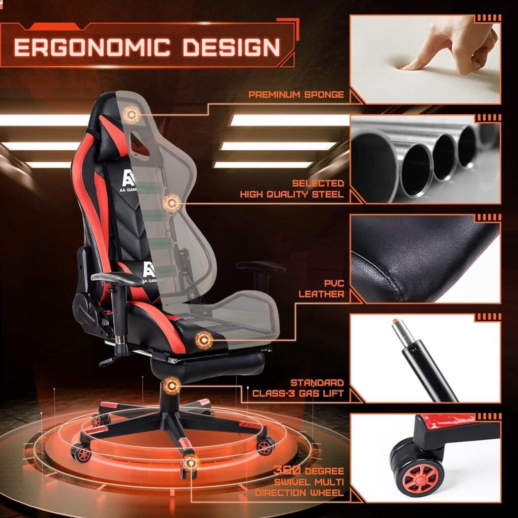 AA Products Gaming Chair High Back Ergonomic Computer Racing Chair Adjustable Gamer Chair with Footrest, Lumbar Support Swivel Chair – YellowWhite