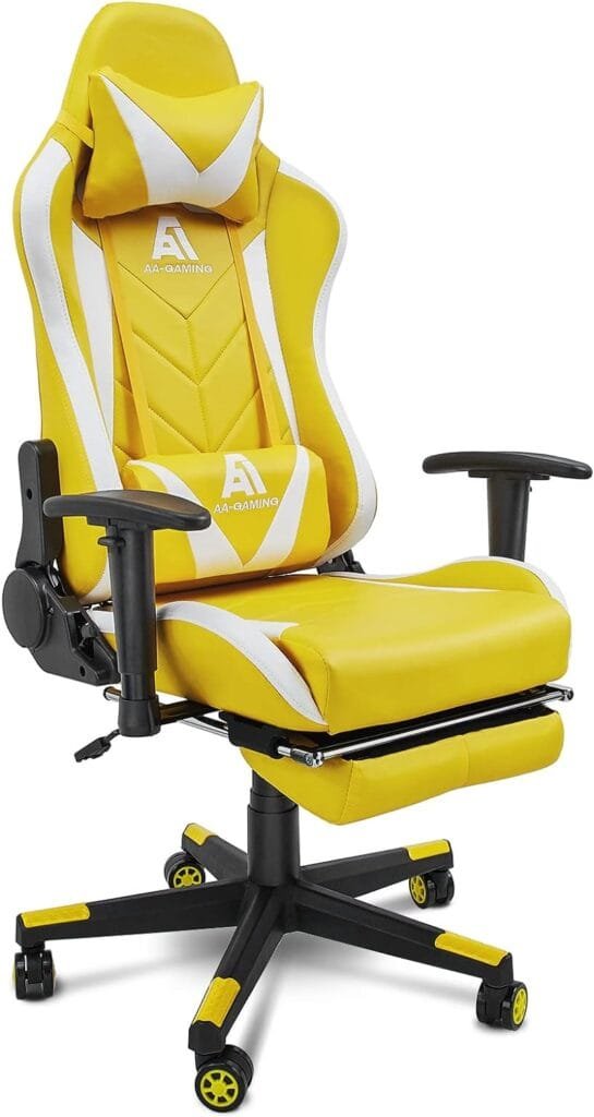 AA Products Gaming Chair High Back Ergonomic Computer Racing Chair Adjustable Gamer Chair with Footrest, Lumbar Support Swivel Chair – YellowWhite