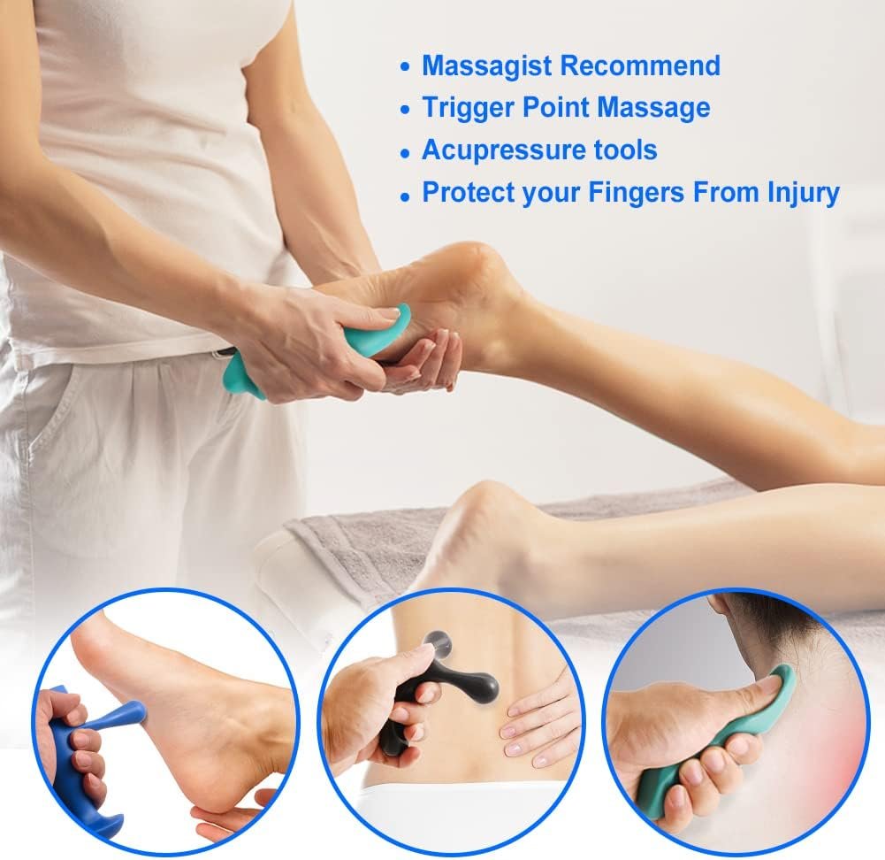 Abnaok Manual Trigger Point Massage Tool and Thumb Saver for Full Body Deep Tissue Massage, with 3-Legged Massage Knobs, Stress Relief