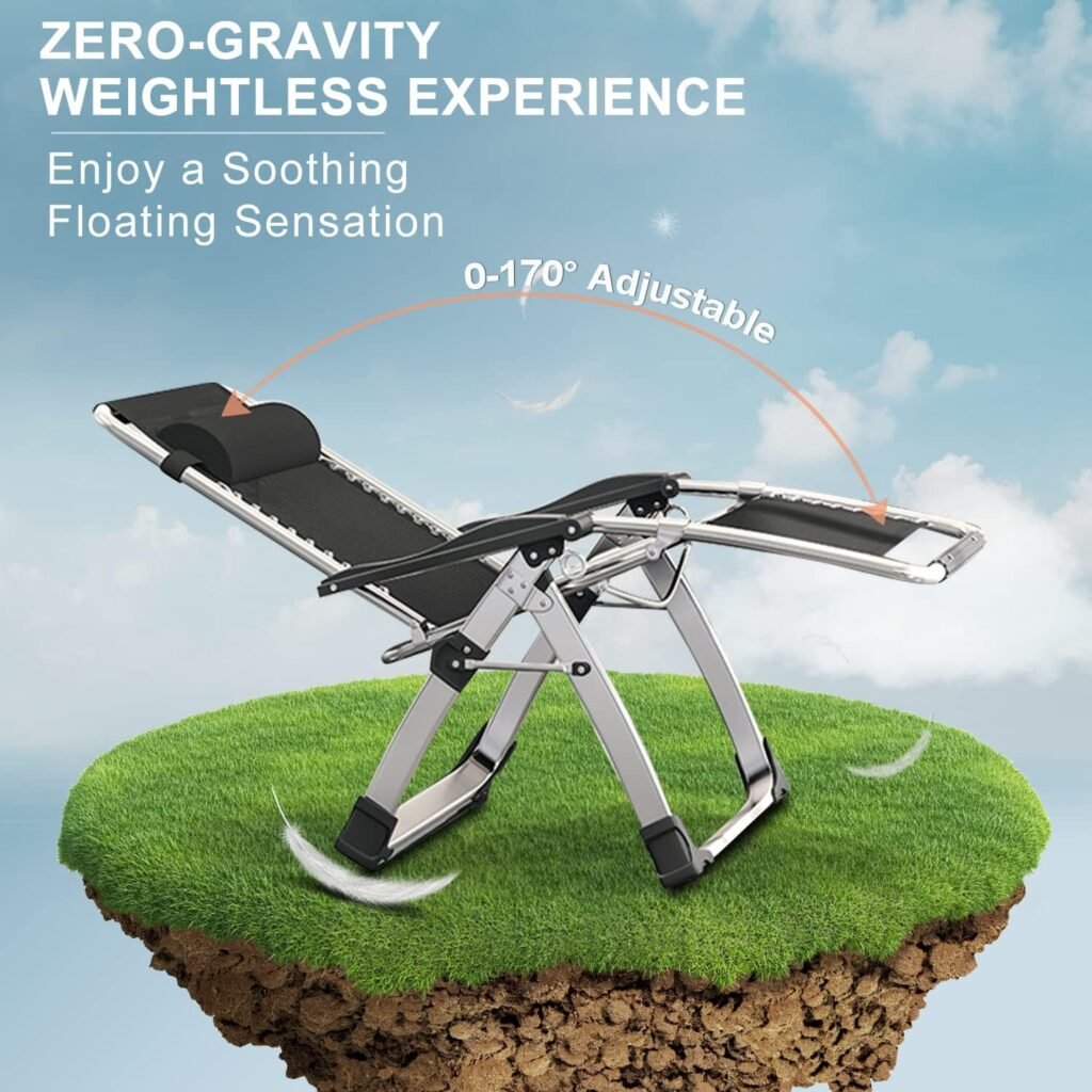 ABORON Zero Gravity Chair,Premium Outdoor Lawn Folding Lounge Chairs,Sturdy Adjustable Reclining Patio Chairs with Removable Cushion,Headrest  Tray