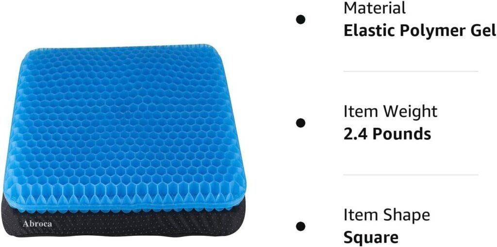 Abroca Gel Seat Cushions for Long Sitting, Double Thick Cooling Seat Pads for Back Sciatica Tailbone Pain Pressure Relief with Non-Slip Cover, Chair Pads for Car Seat Driver, Office Desk,Wheelchair