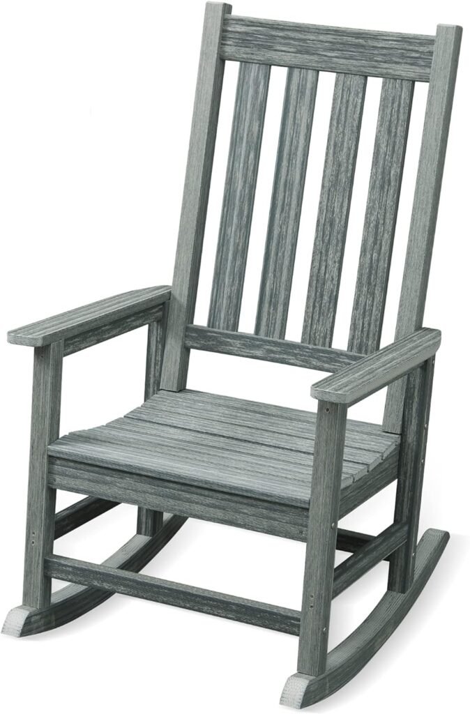 ACUEL Rocking Chair Outdoor, Oversize HDPE Patio Rocker Chairs, Weather Resistant 350lbs Heavy Duty Rocking Chair with High Back for Backyard, Porch, Fire Pit, Garden and Indoor (Grey)