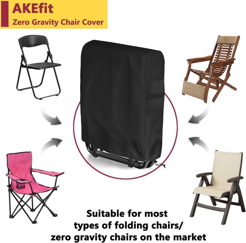 AKEfit Outdoor Waterproof Folding Chair Cover for Zero Gravity Chairs - UV Resistant Folding Lawn Chair Cover - Protects from Rain and Sun - 1PC