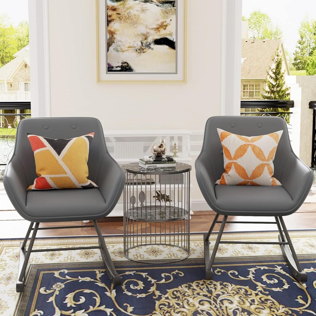 Aklaus Rocking Chair Nursery Chairs Indoor Set of 2,Upholstered Rocker Glider Chair Baby Kids Recliner Chair Comfy Button Tufted Accent Chairs for Living Room Bedroom Solid Wood Legs Grey