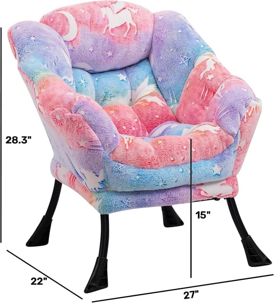 ALIMORDEN Kids Lazy Chair, Glow in The Dark Cute Dinosaur Patterns Toddler Chair, Steel Frame Leisure Sofa with Armrests, Super Soft and Comfy