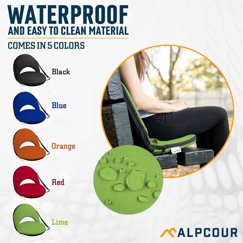 Alpcour Folding Stadium Seat – Deluxe Outdoor Camping Reclining Waterproof Cushion Chair for Bleachers – Best 6-Position Back Support Picnic Bleacher Seats w/Extra Thick Padding for Support  Comfort