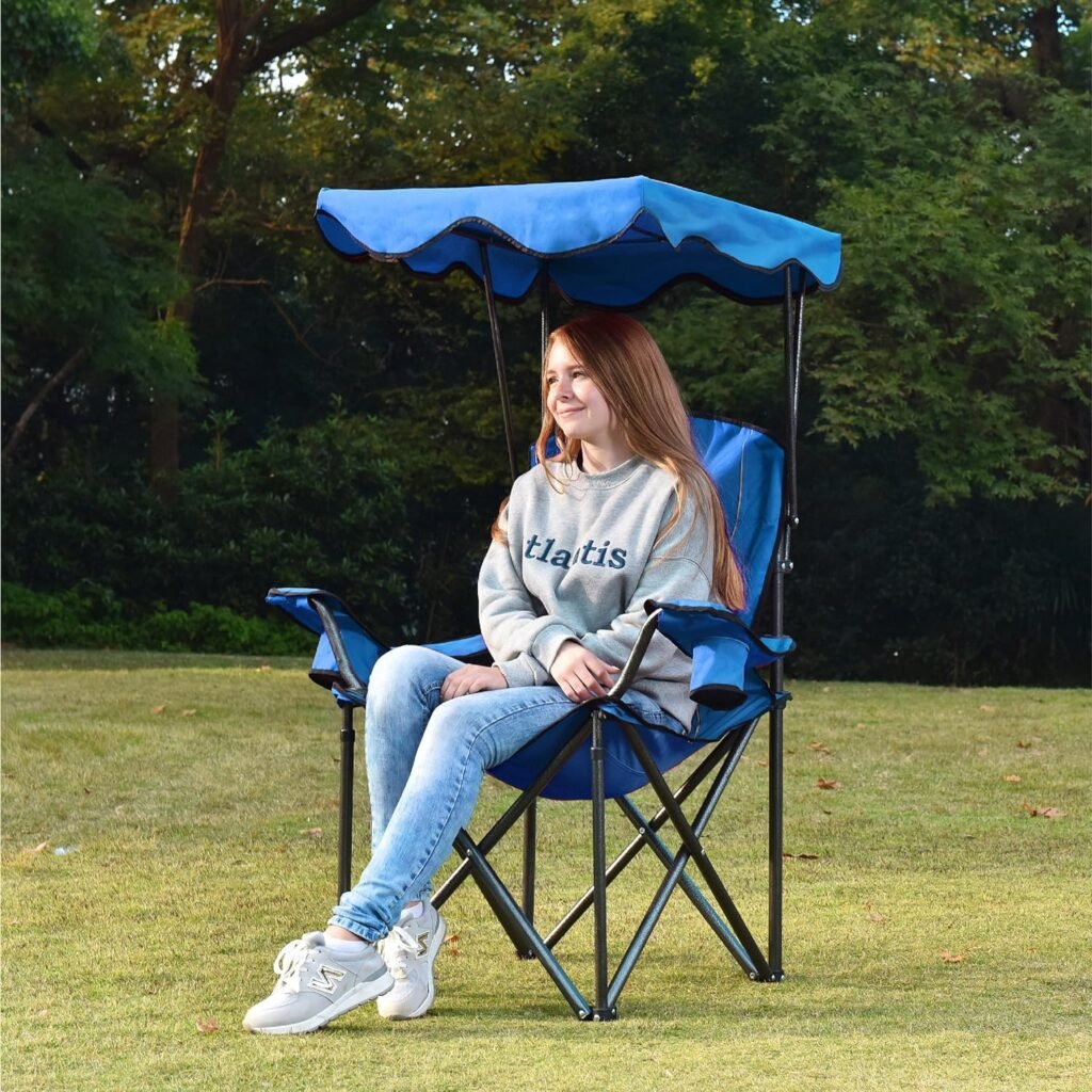 ALPHA CAMP Camp Chairs with Shade Canopy Chair Folding Camping Recliner Support 350 LBS