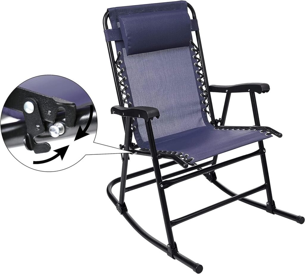 Amazon Basics Outdoor Textilene Zero Gravity Folding Lounge Rocker with Pillow, Navy