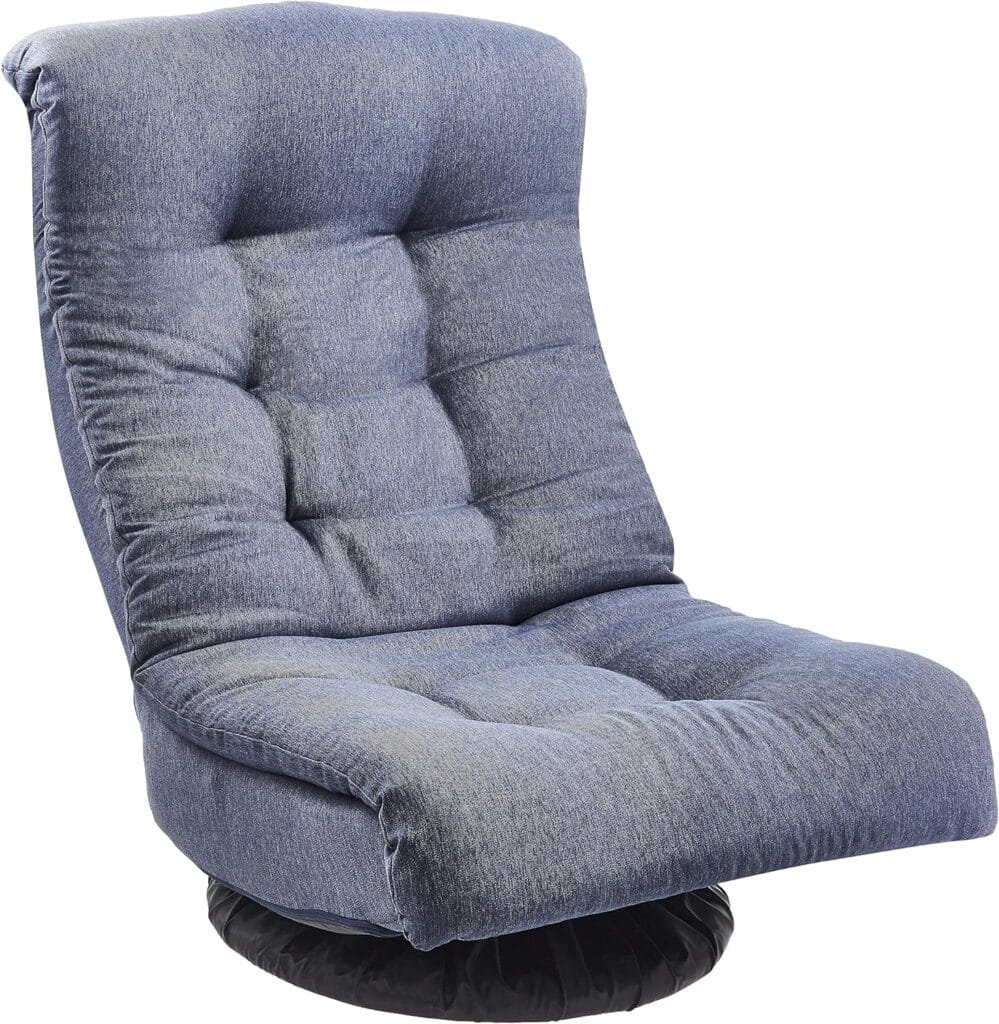 Amazon Basics Swivel Foam Lounge Chair - with Headrest, Adjustable, Denim, Blue, 26.3D x 23.5W x 13.7H in