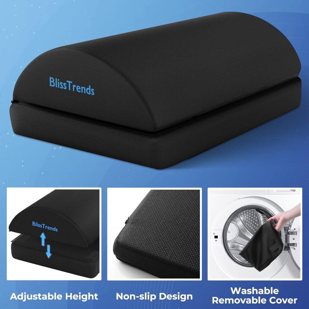 Amazon.com : BlissTrends Foot Rest for Under Desk at Work-Versatile Foot Stool with Washable Cover-Comfortable Footrest with 2 Adjustable Heights for Car,Home and Office to Relieve Back,Lumbar,Knee Pain-Black : Office Products