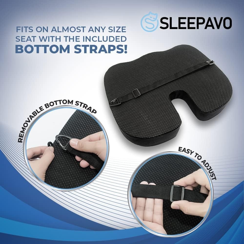 Amazon.com : Sleepavo Memory Foam Cooling Gel Seat Cushion for Office Chair - Back  Butt Pillow for Sciatica Tailbone Coccyx Hip Pain Relief for Gaming, Car  Airplane - Padded Lumbar Support Pillow for Coxyx : Office Products