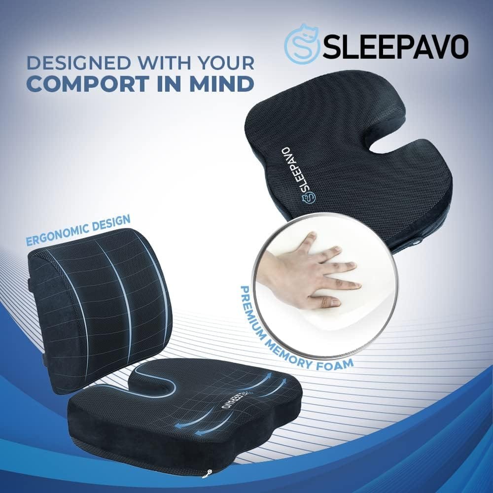 Amazon.com : Sleepavo Memory Foam Cooling Gel Seat Cushion for Office Chair - Back  Butt Pillow for Sciatica Tailbone Coccyx Hip Pain Relief for Gaming, Car  Airplane - Padded Lumbar Support Pillow for Coxyx : Office Products