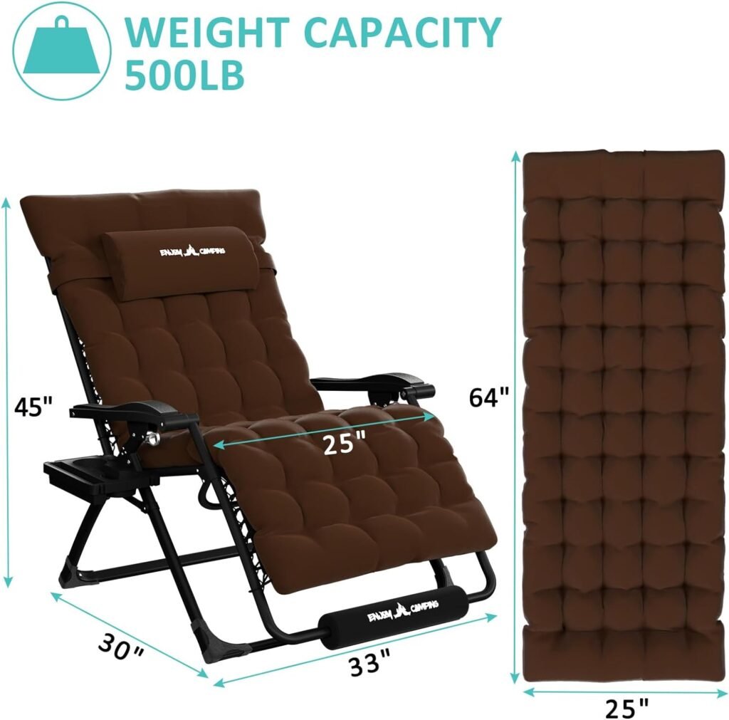 Amopatio Zero Gravity Chair 22 Seat Width, XL Lounge Chairs w/Cushion, Folding Reclining Camping Chair for Outside Deck, Yard, Porch, Pool, Black