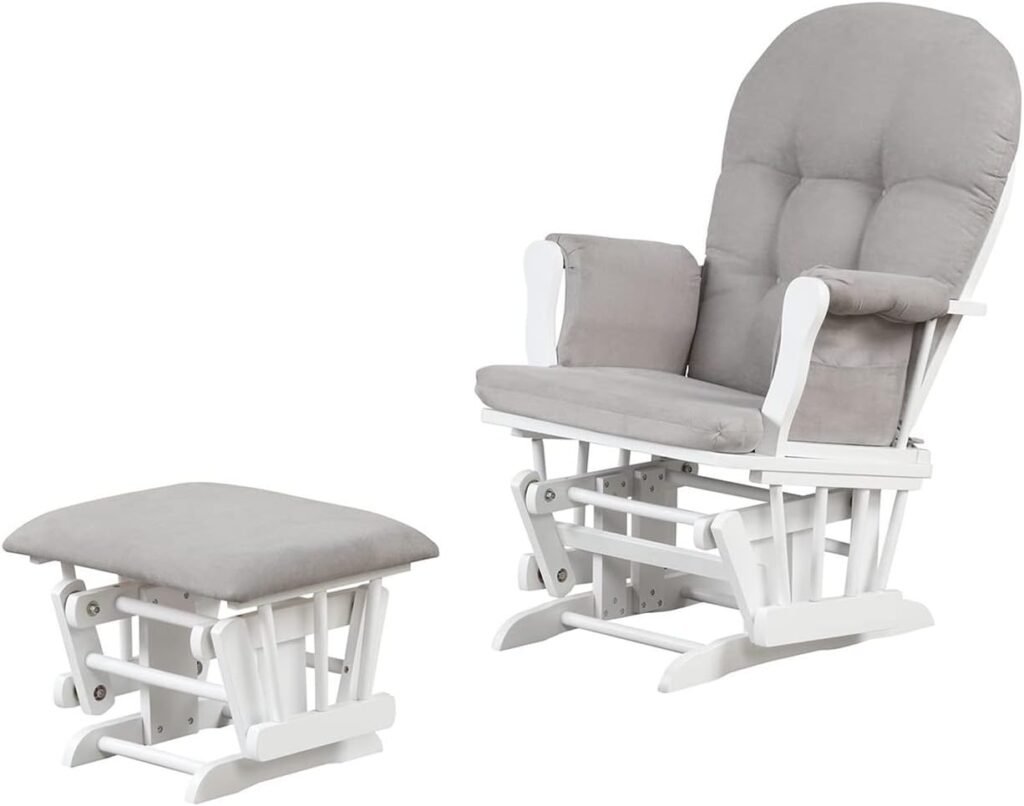 Angel Line Grayson Glider and Ottoman with Arm Rest ,White with Gray