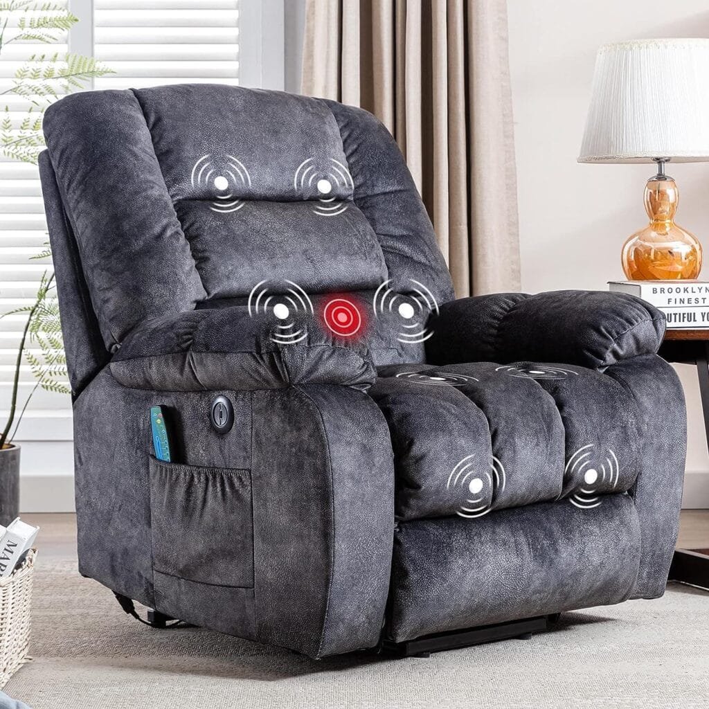 ANJ Big Power Lift Recliner Chair Wide Electric Massage Recliners for Elderly Fabric Living Room Overstuffed Reclining Chair for Adults with Heated Vibration, USB Ports, Massage Remote Control Grey