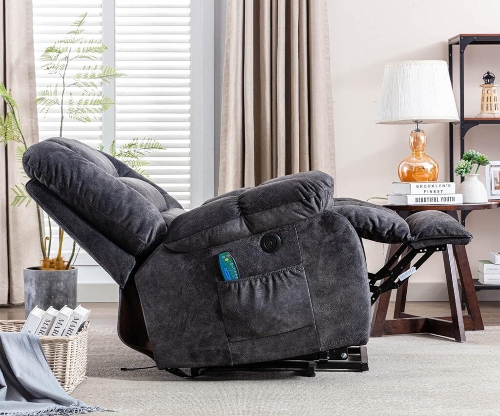 ANJ Big Power Lift Recliner Chair Wide Electric Massage Recliners for Elderly Fabric Living Room Overstuffed Reclining Chair for Adults with Heated Vibration, USB Ports, Massage Remote Control Grey