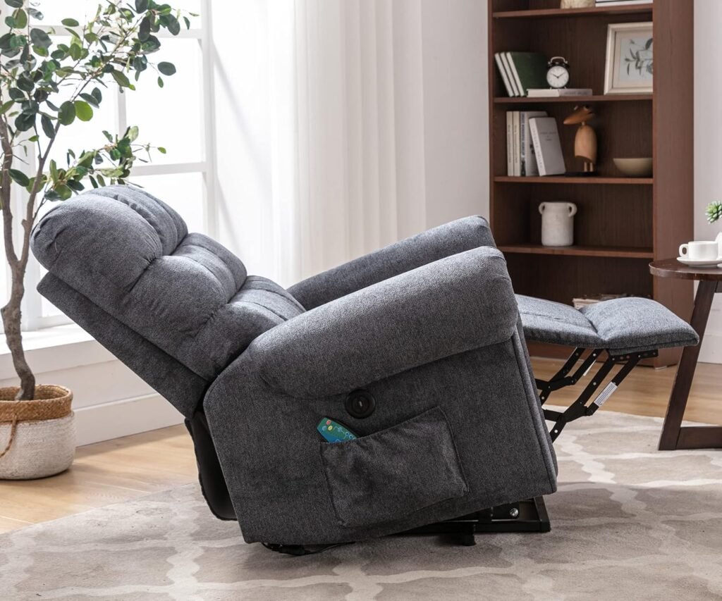 ANJ Large Power Lift Recliner Chair with Massage and Heat for Elderly Big People, Electric Wide Recliners, Heavy Duty and Safety Motion Fabric Reclining Mechanism with USB Ports, Side Pocket, Grey