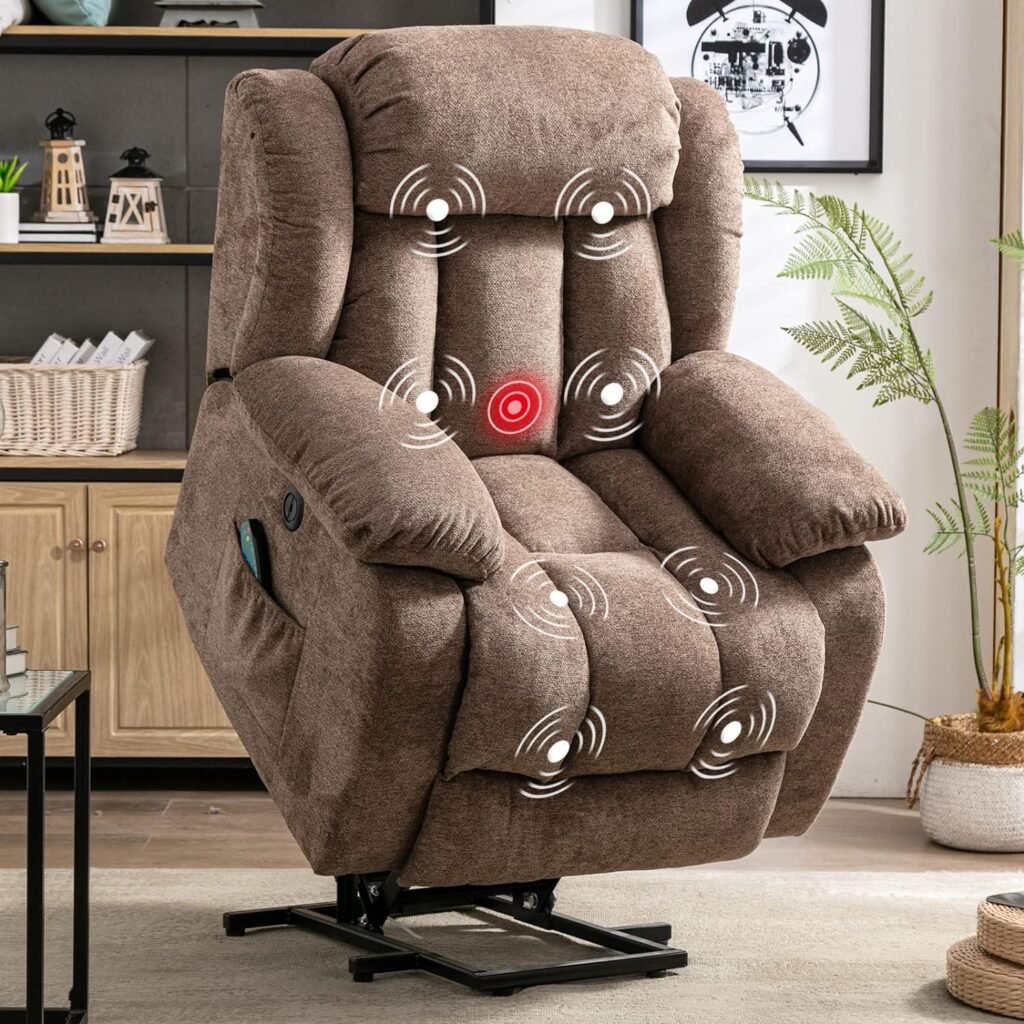 ANJ Power Massage Lift Recliner Chair with Heat  Vibration for Elderly, Heavy Duty and Safety Motion Reclining Mechanism - Antiskid Fabric Sofa Overstuffed Design, Lift Chairs with USB Port (Taupe)