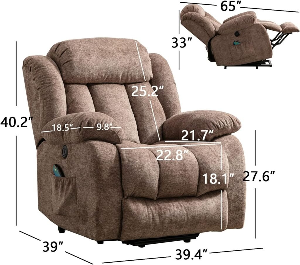 ANJ Power Massage Lift Recliner Chair with Heat  Vibration for Elderly, Heavy Duty and Safety Motion Reclining Mechanism - Antiskid Fabric Sofa Overstuffed Design, Lift Chairs with USB Port (Taupe)