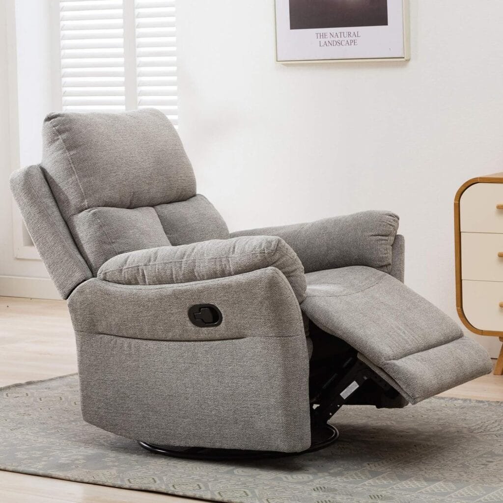 ANJ Swivel Rocker Fabric Recliner Chair - Reclining Chair Manual, Single Modern Sofa Home Theater Seating for Living Room (Silver)