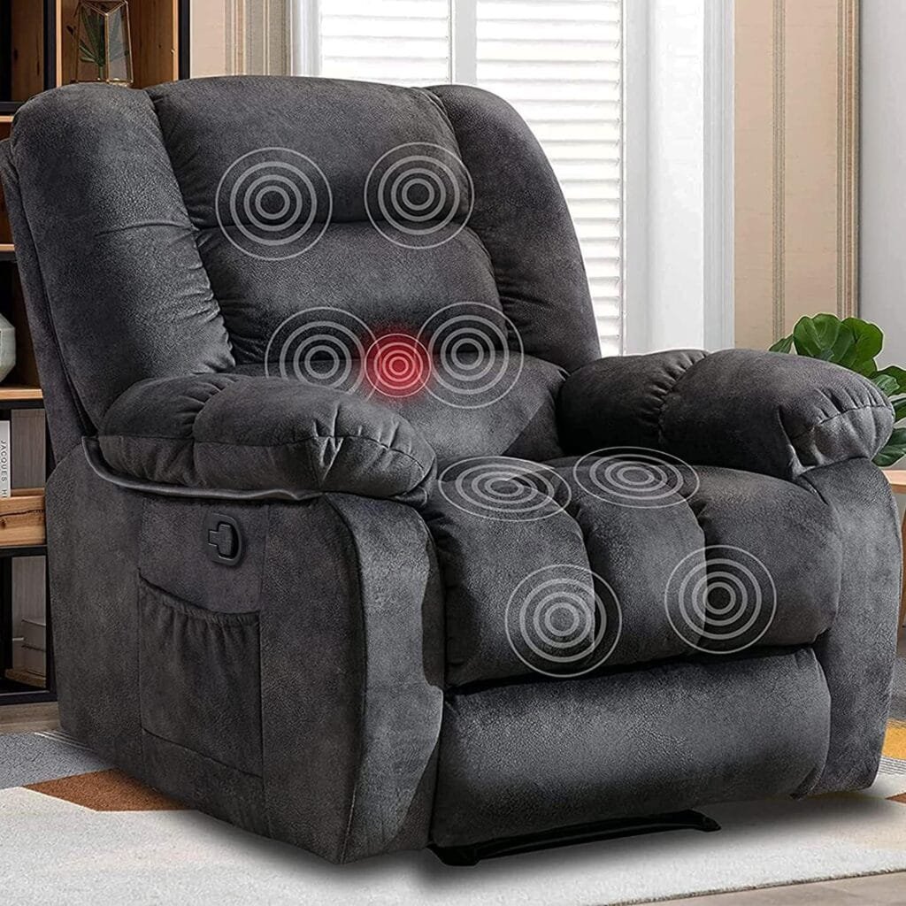 ANJHOME Overstuffed Massage Recliner Chairs with Heat and Vibration, Soft Fabric Single Manual Reclining Chair for Living Room Bedroom (Grey)