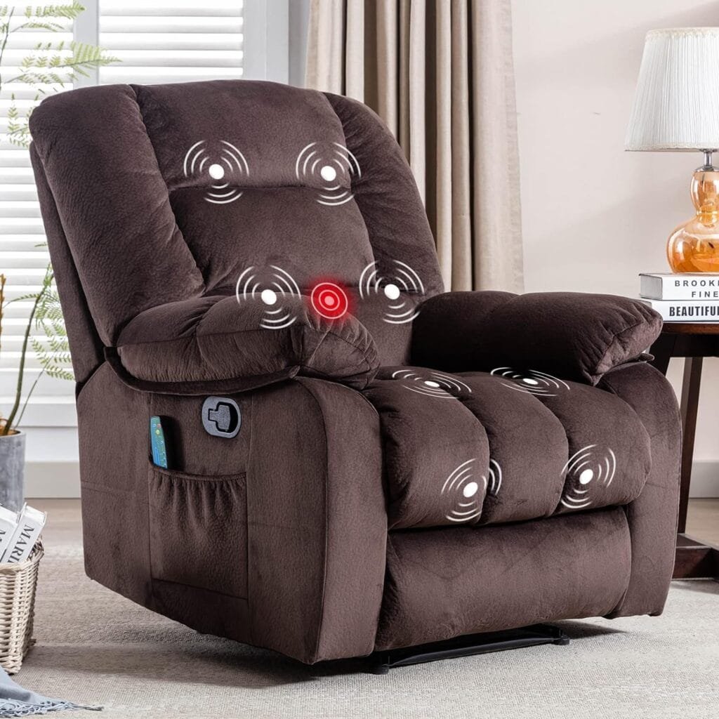 ANJHOME Overstuffed Massage Recliner Chairs with Heat and Vibration, Soft Fabric Single Manual Reclining Chair for Living Room Bedroom (Grey)