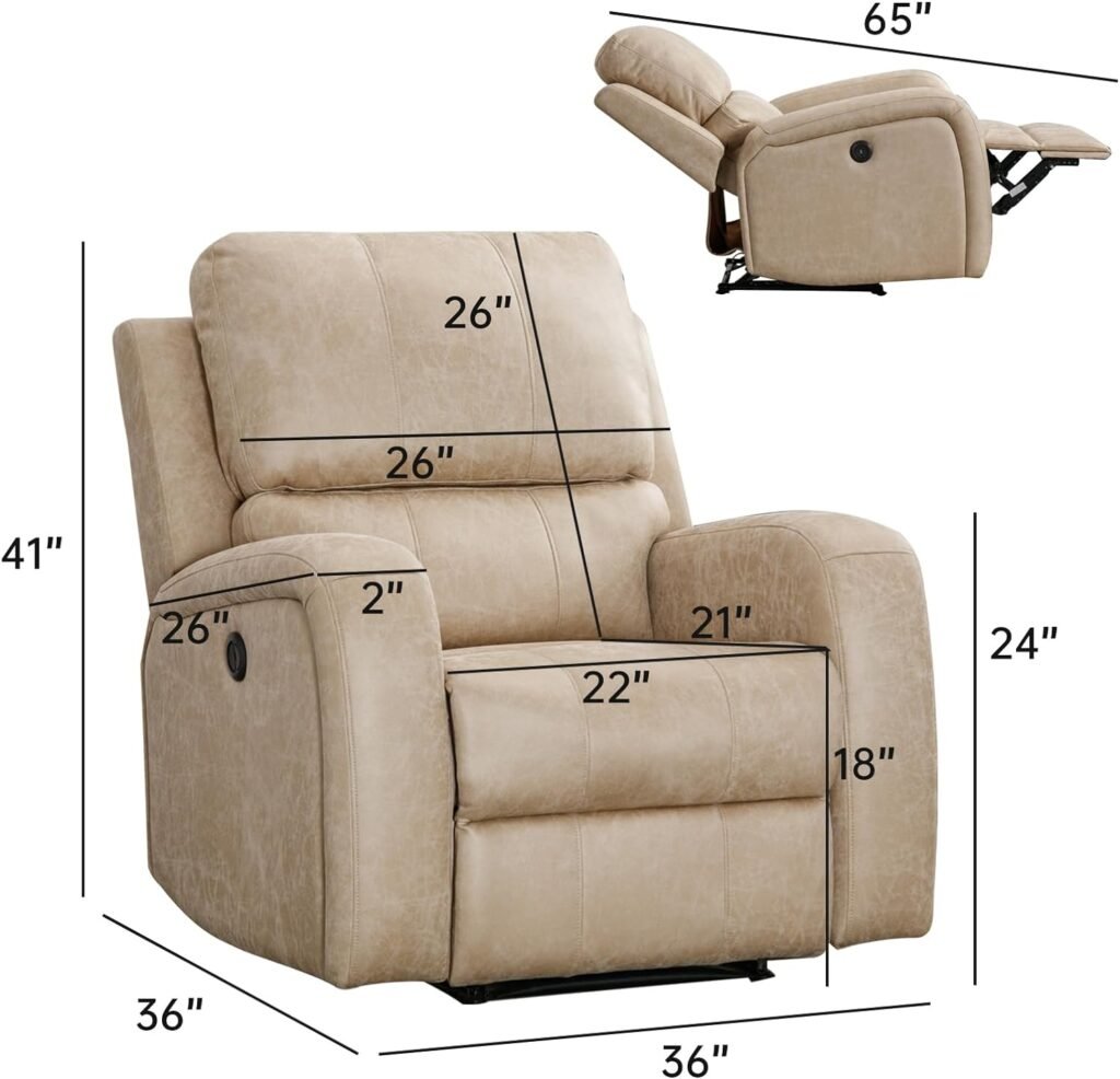 ANJHOME Power Recliner Chairs, Electric Leather Recliners with USB Charge Port and Upholstered Seat, Heavy Duty Electric Reclining Sofa for Living Room Bedroom (Beige)