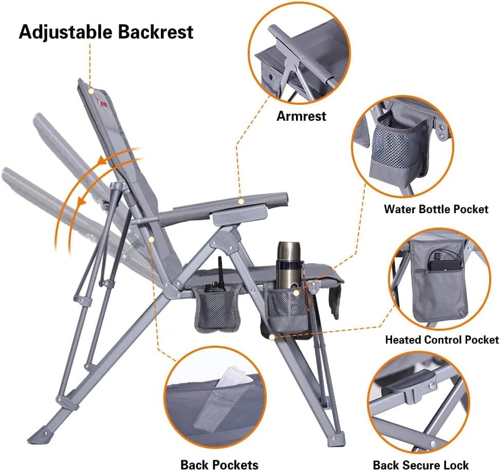 ANTARCTICA GEAR Heated Camping Chair with 12V 16000mAh Battery Pack, Heated Portable Chair, Perfect for Camping, Outdoor Sports, Picnics, and Beach Party, with 5 Pockets