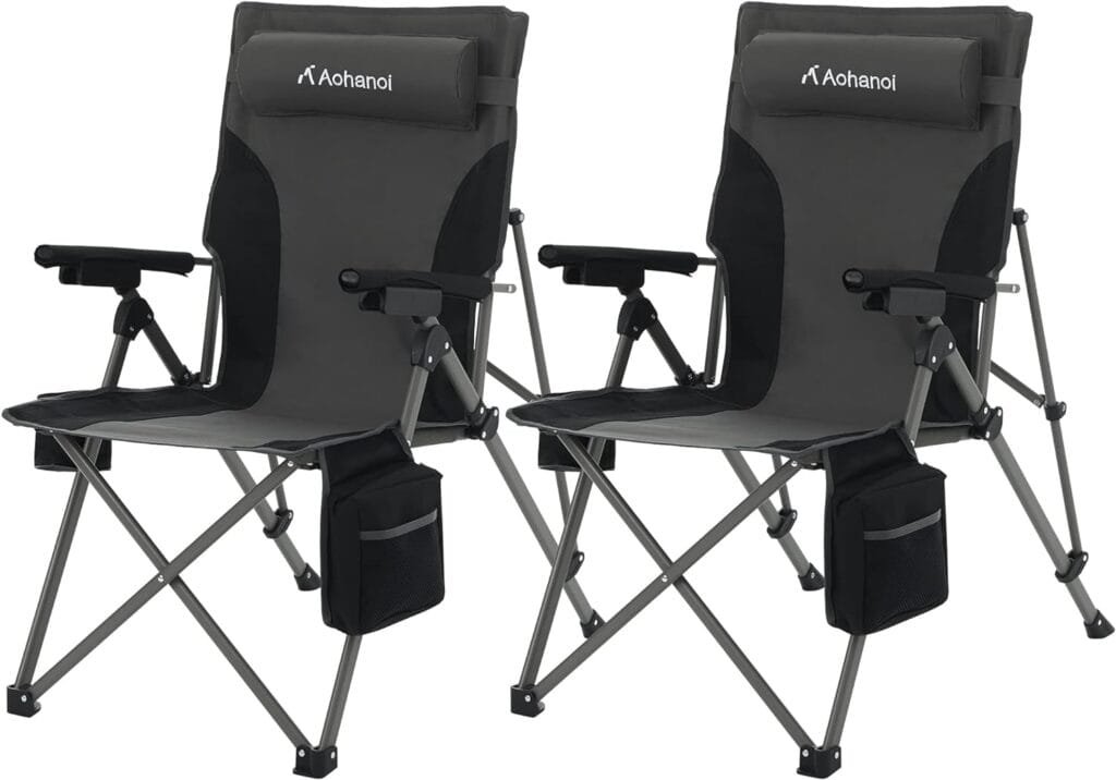Aohanoi Camping Chairs, Camping Chairs for Heavy People, Outdoor Folding Chairs with Adjustable Angled Backrest, Lawn Chairs Folding Supports up to 300lbs (2 Pcs, Grey)