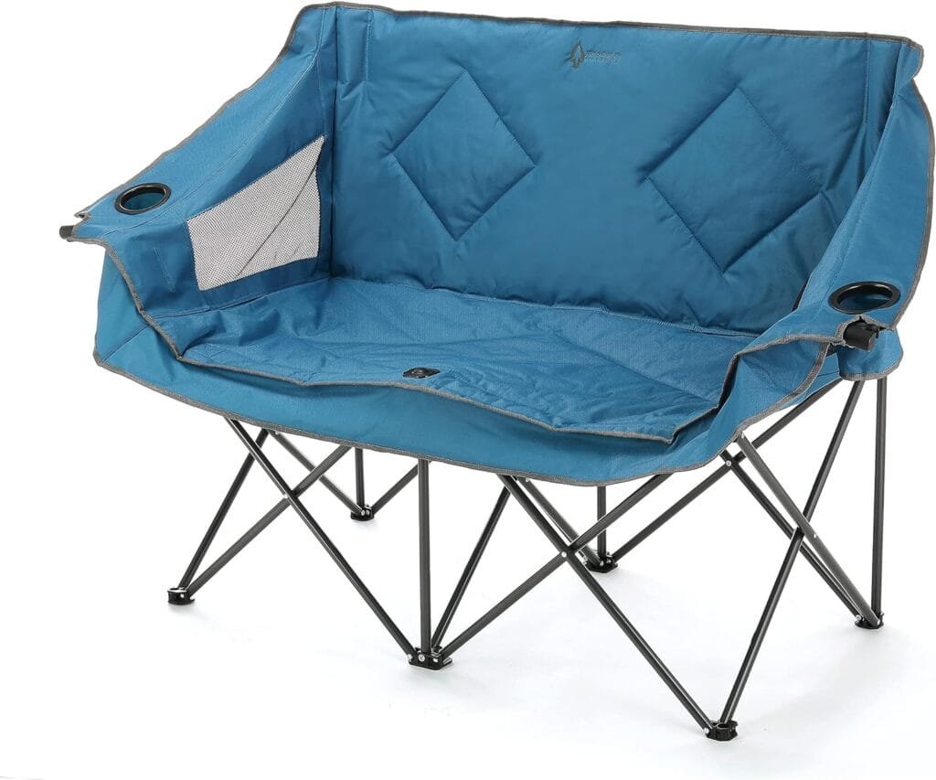 ARROWHEAD OUTDOOR Portable Folding Double Duo Camping Chair Loveseat w/ 2 Cup  Wine Glass Holder, Heavy-Duty Carrying Bag, Padded Seats  Armrests, Supports up to 500lbs, USA-Based Support