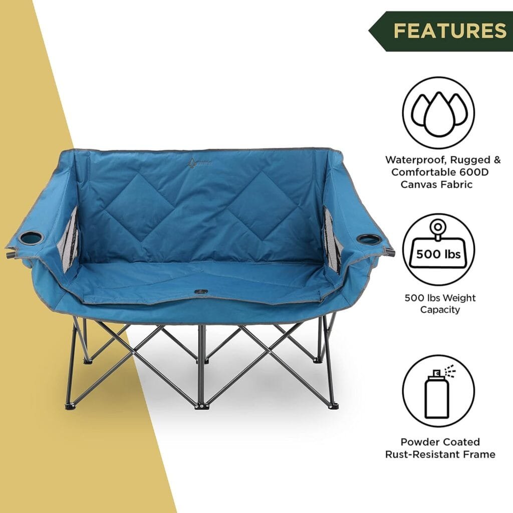 ARROWHEAD OUTDOOR Portable Folding Double Duo Camping Chair Loveseat w/ 2 Cup  Wine Glass Holder, Heavy-Duty Carrying Bag, Padded Seats  Armrests, Supports up to 500lbs, USA-Based Support