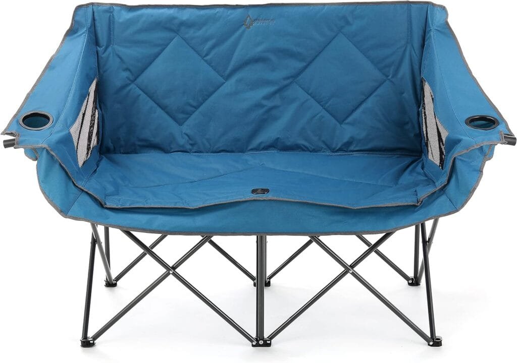 ARROWHEAD OUTDOOR Portable Folding Double Duo Camping Chair Loveseat w/ 2 Cup  Wine Glass Holder, Heavy-Duty Carrying Bag, Padded Seats  Armrests, Supports up to 500lbs, USA-Based Support