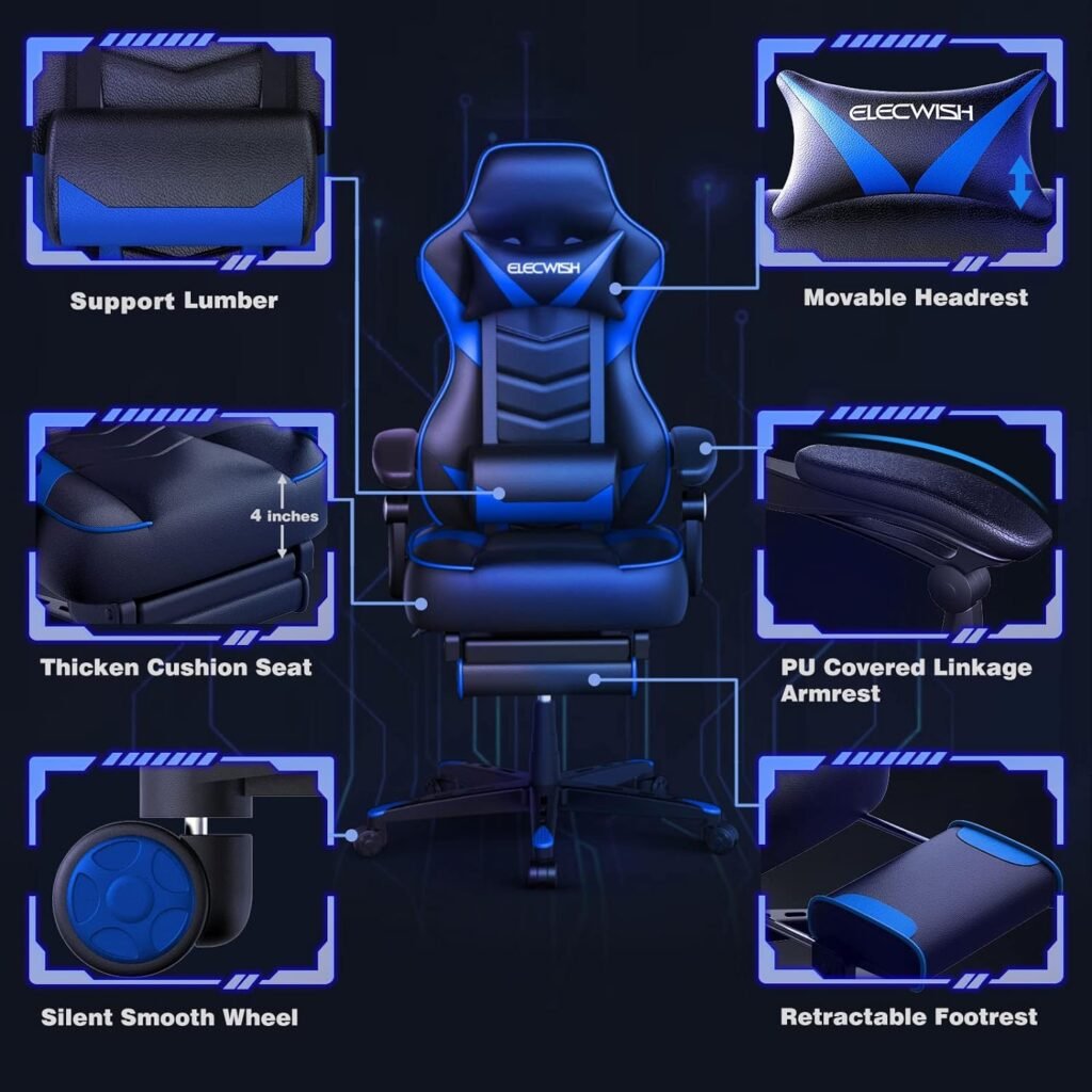 ARTETHYS Gaming Chair for Adults Ergonomic Racing Style High Back Computer Chair with Footrest Headrest and Lumbar Support PU Leather 90-150 Degree Tilt