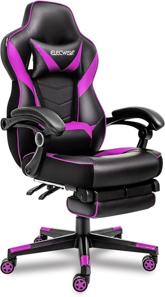 ARTETHYS Gaming Chair for Adults Ergonomic Racing Style High Back Computer Chair with Footrest Headrest and Lumbar Support PU Leather 90-150 Degree Tilt