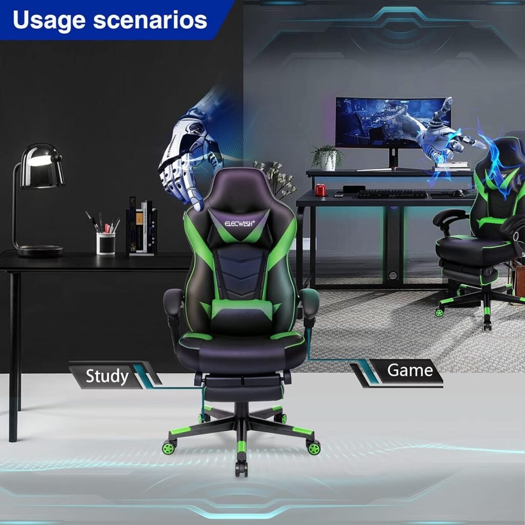 ARTETHYS Gaming Chair for Adults Ergonomic Racing Style High Back Computer Chair with Footrest Headrest and Lumbar Support PU Leather 90-150 Degree Tilt