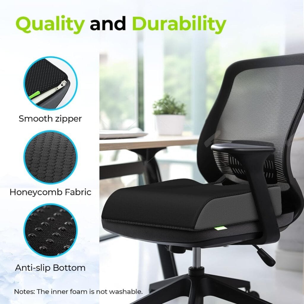 AUVON Cooling Gel Seat Cushion for Office Chair, Large Tailbone Cushion with Thick Memory Foam for Sciatica  Back Pain Relief, Non-Slip Pressure Relief Coccyx Cushion Suits Car Seat, Gaming, Home