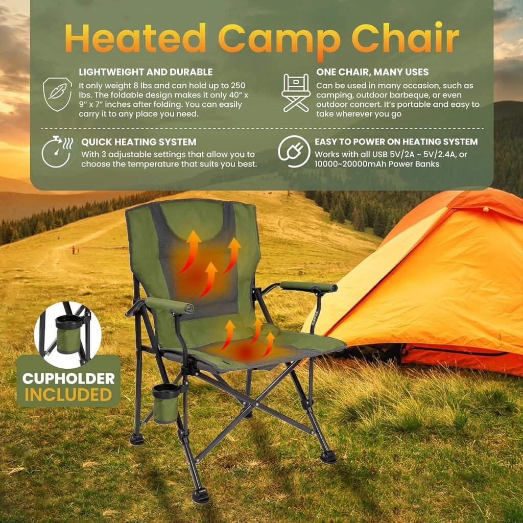 BACKYARD EXPRESSIONS PATIO · HOME · GARDEN Green/Grey Backyard Expressions Luxury Heated Portable Chair Camping, Sports and The Beach