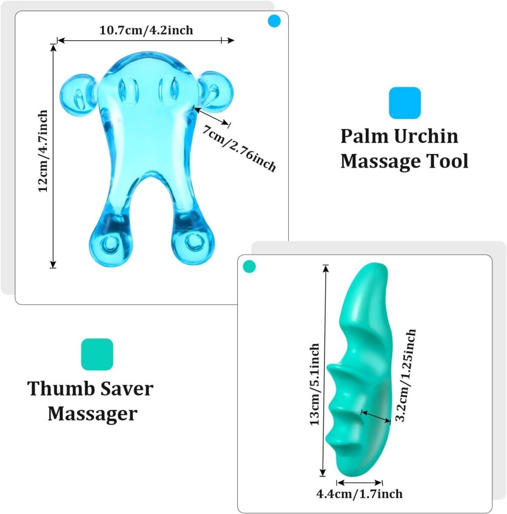 BBTO 2 Pieces Deep Tissue Massage Tool and Thumb Massager Saver Set Include 1 Green Thumb Protector Tool 1 Palm Urchin Massage Tool Hand Held 4-Legged Massage Knobs for Gentle Point Massage